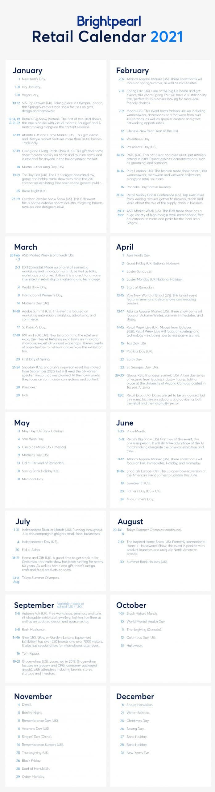 The 2020 And 2021 Retail Calendar Key Dates You Need To Know About As A Retail Business In 2020 And 2021 Brightpearl Blog